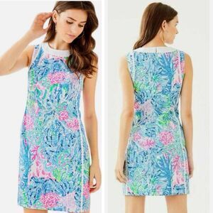 Lilly Pulitzer Dress Womens Size 0 Mila Dobby Stretch Sink Or Swim Shift Mini